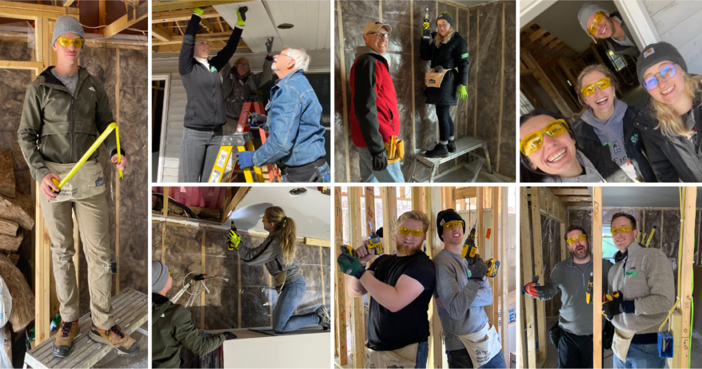 Collage of images of AdShark team member volunteering at Lake Agassiz Habitat For Humanity.