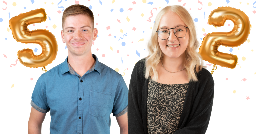 Creative Manager Nick Due celebrates his 5-year anniversary and Digital Creative Designer Christina Knutson celebrates her 2-year anniversary at AdShark Marketing in Fargo.