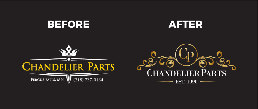 collage of images from AdShark's logo redesign for Chandelier Parts