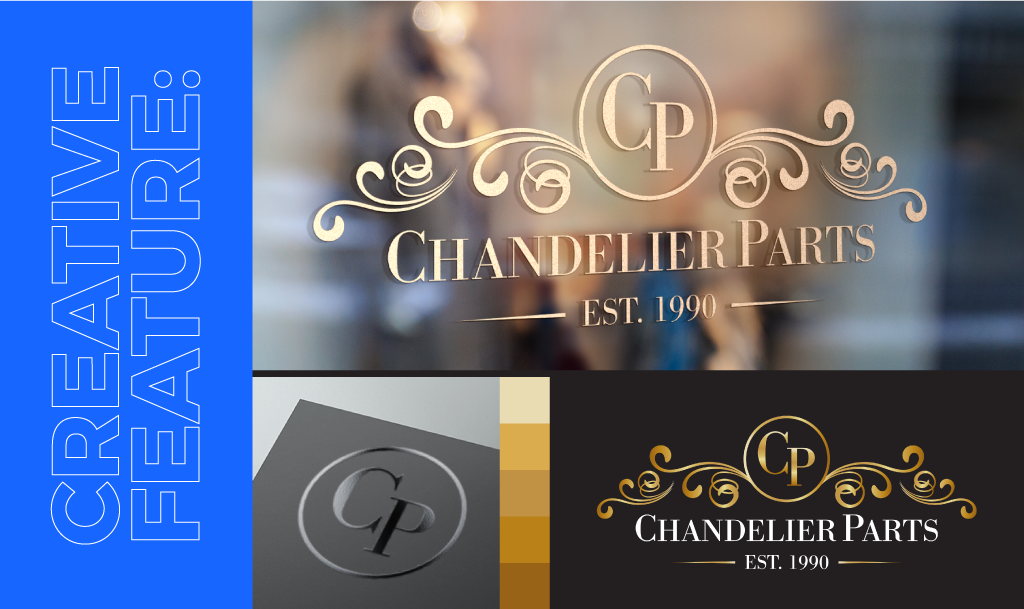 collage of images from AdShark's logo redesign for Chandelier Parts