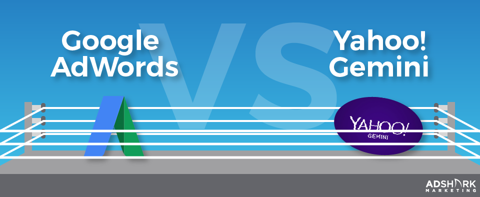 A graphic with the logos of Google AdWords and Yahoo Gemini with the text caption, "Google AdWords vs. Yahoo! Gemini."