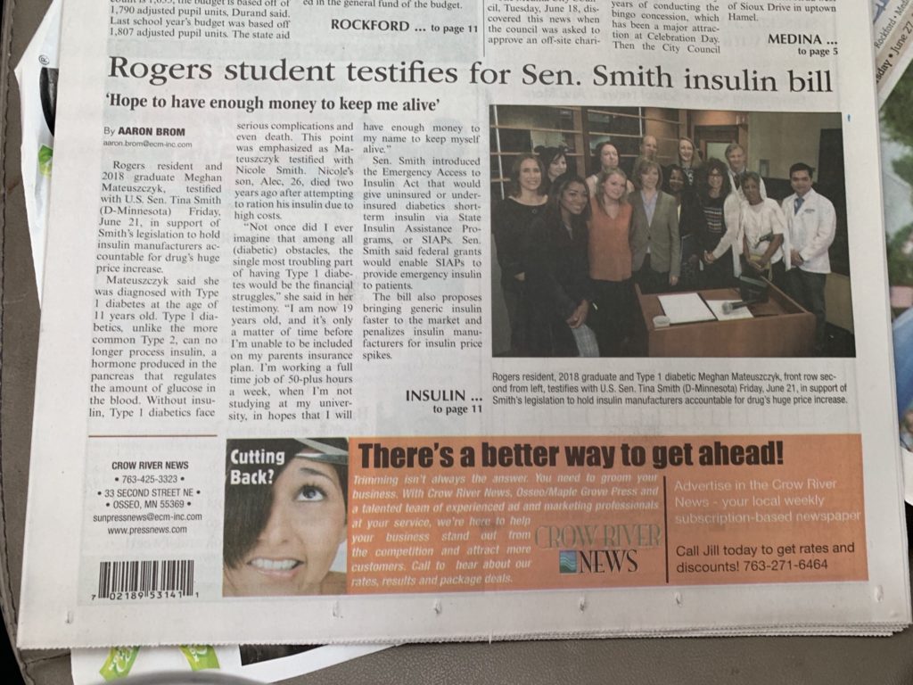 rogers student meghan advocates for insulin affordability