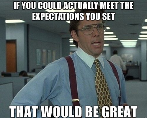 Here is a meme about managing client expectation with the text caption, "If you could actually meet the expectations you set,that would be great."