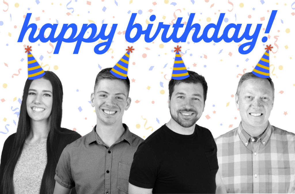 AdShark Marketing employee birthdays. From left to right: Sam Carver, Nick Due, Sean Maki, Chris Jensen.