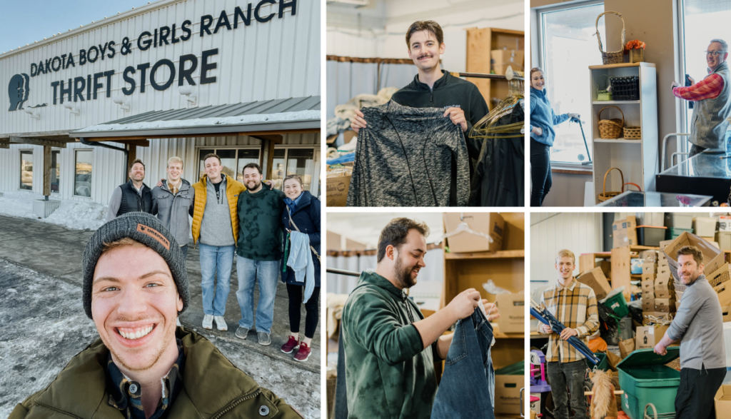 Collage of images of AdShark employees volunteering at the Dakota Boys and Girls Ranch