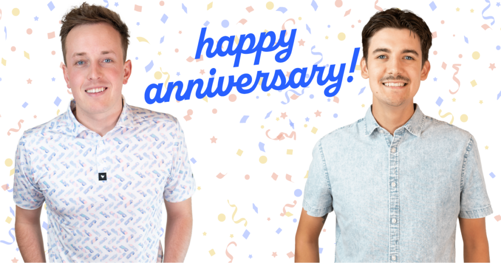 Jack Yakowicz and Gavin Longthorne celebrate their anniversaries working at AdShark