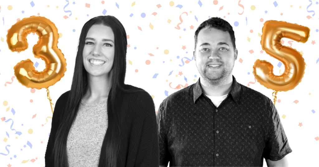 image of Eric Anderson and Sam Carver form their work anniversaries at AdShark