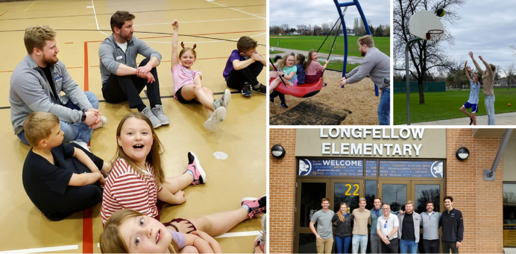 Image collage of the adshark team volunteering with children from the Boys and Girls Club in Fargo North Dakota.