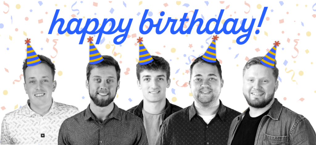 Birthday celebrations on the AdShark team. From left to right: Jack Yakowicz, Mike Mulvaney, Jake Donahue, Eric Anderson, Justin Monroe.