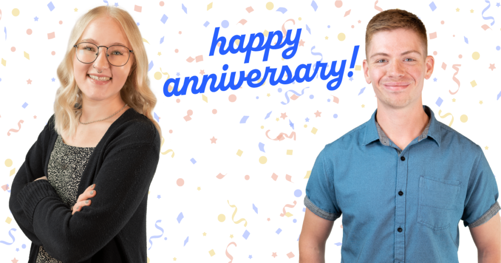 Nick Due and Christina Knutson celebrate their anniversaries working at AdShark