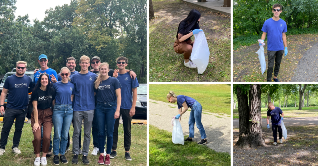 the AdShark team volunteered with the Fargo Parks Department by taking an afternoon outside to clean up