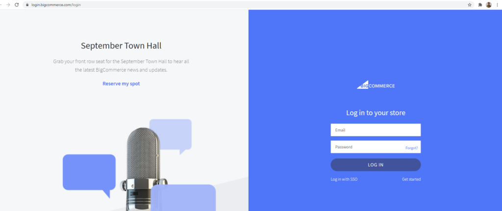 bigcommerce login screen