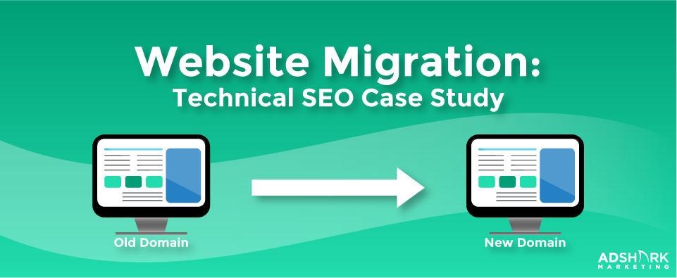 A graphic with two computer icons and the text caption, "Website Migration: Technical SEO Case Study."