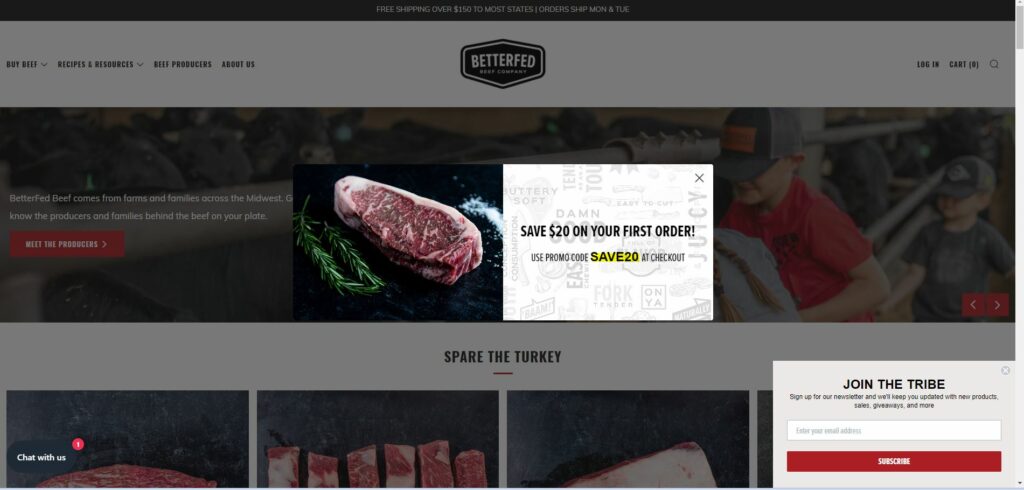 betterfed beef landing page