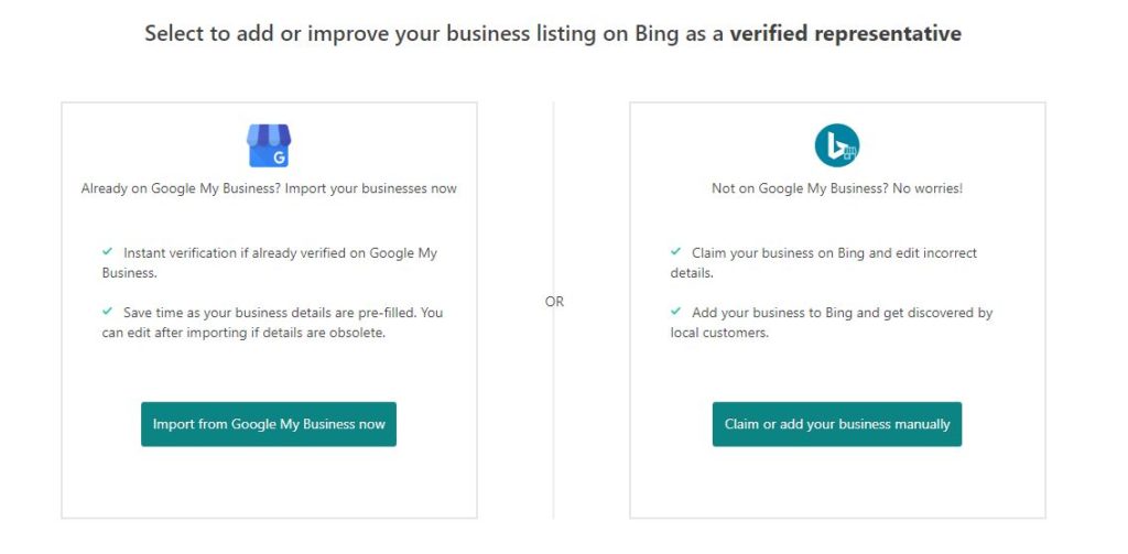 select verified rep on bing places