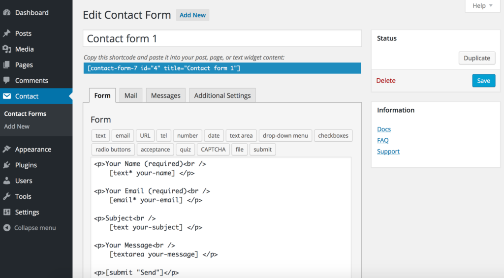 contact form 7 screenshot