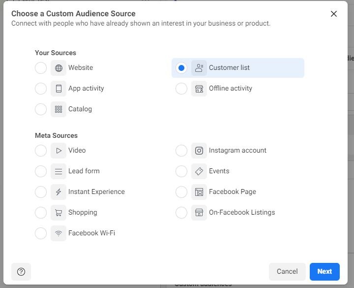 customer list setup facebook