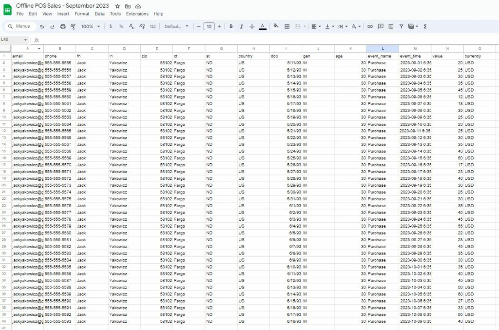 prepare offline sales spreadsheet for facebook