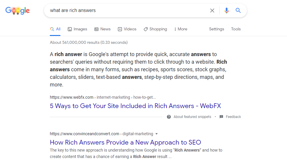 rich answer featured snippet
