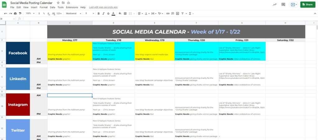 free social media posting calendar