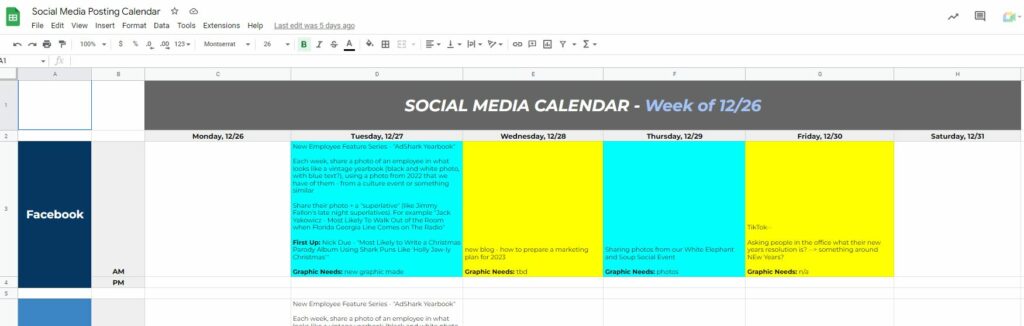 social posting calendar example