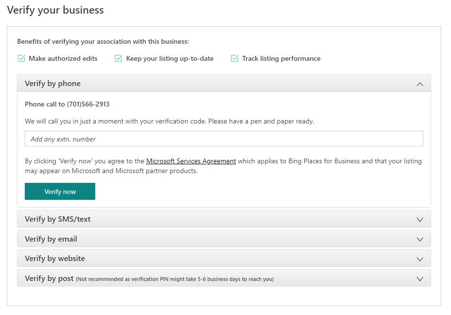 verifying business on bing